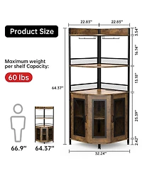 gaomon Tall Corner Bar Cabinet with Power Outlet and Led, Wine Cabiner for Liquor, Industrial Corner Cabinet with Wine Storage, 5-Tiers Liquor Cabinet