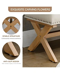 35 Inch Button-Tufted Storage Ottoman, Linen Storage Bench for End of Bed-The Pop Home