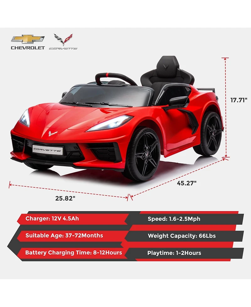 Funtok 12V Electric Ride On Car Kids Toy w/ Parent Remote Control, 3 Speeds, bluetooth, MP3, Led Lights