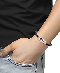 Effy Men's Tiger's Eye (12 x 5mm) Braided Leather Bracelet in Sterling Silver