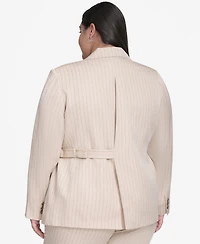 Dkny Plus Pinstriped One-Button Blazer