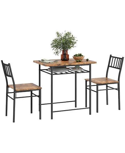 Homcom 3-Piece Small Dining Table Set with Built-in Storage Rack,