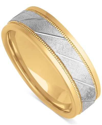 Men's Diagonal Texture Two-Tone Wedding Band Sterling Silver & 18k Gold-Plate