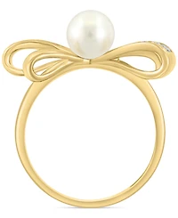 Effy Cultured Freshwater Pearl (6mm) & Diamond (1/6 ct. t.w.) Bow Ring in 14k Gold