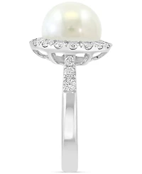 Effy Cultured Freshwater Pearl (10mm) & Diamond (5/8 ct. t.w.) Halo Ring in 14k White Gold