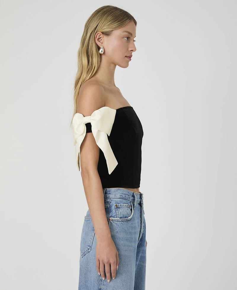 French Connection Women's Carey Velvet Bow-Sleeve Top