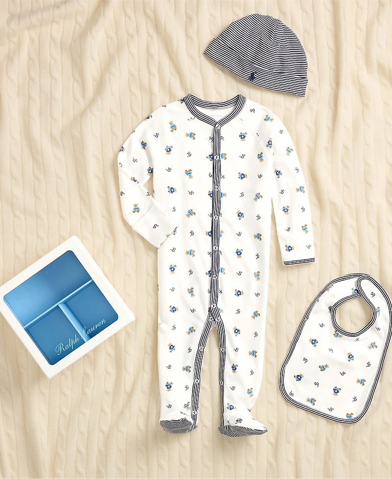 Polo Ralph Lauren Baby Boys Bear Cotton 3 Piece Gift Set