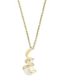 Effy Cultured Freshwater Pearl (4 &7mm) & Diamond Accent Spiral 18" Pendant in 14k Gold