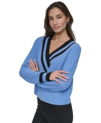 Dkny Jeans Women's Varsity V-Neck Relaxed Sweater - XQL