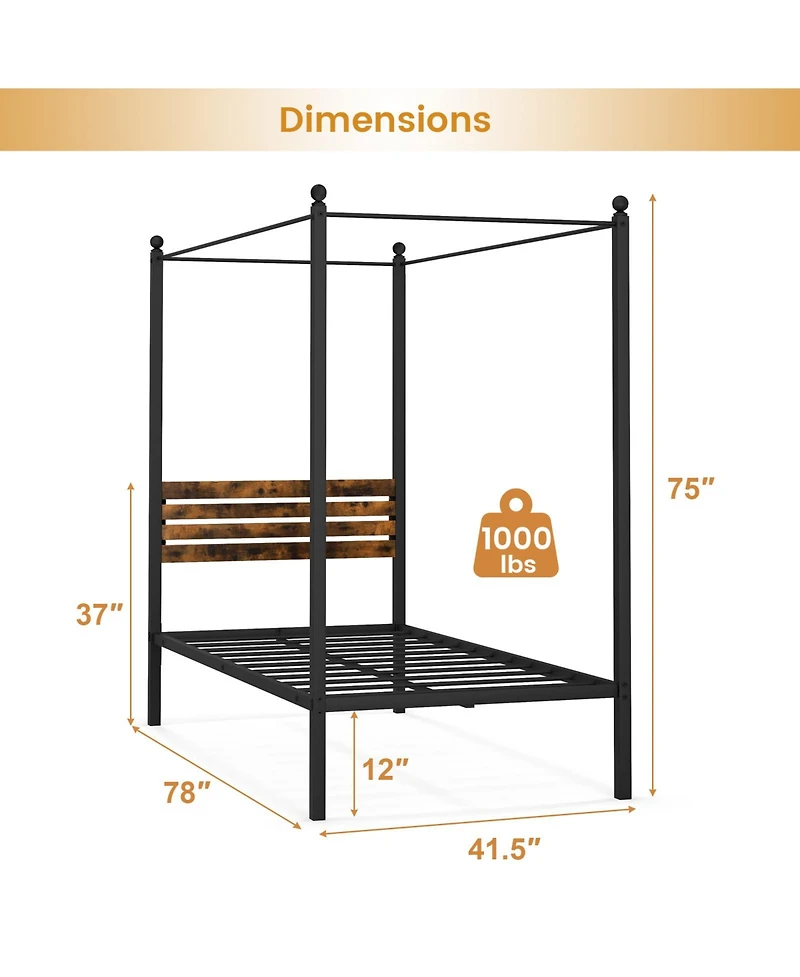Sugift Twin Size Canopy Bed Frame with Under Bed Storage