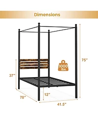 Sugift Twin Size Canopy Bed Frame with Under Bed Storage
