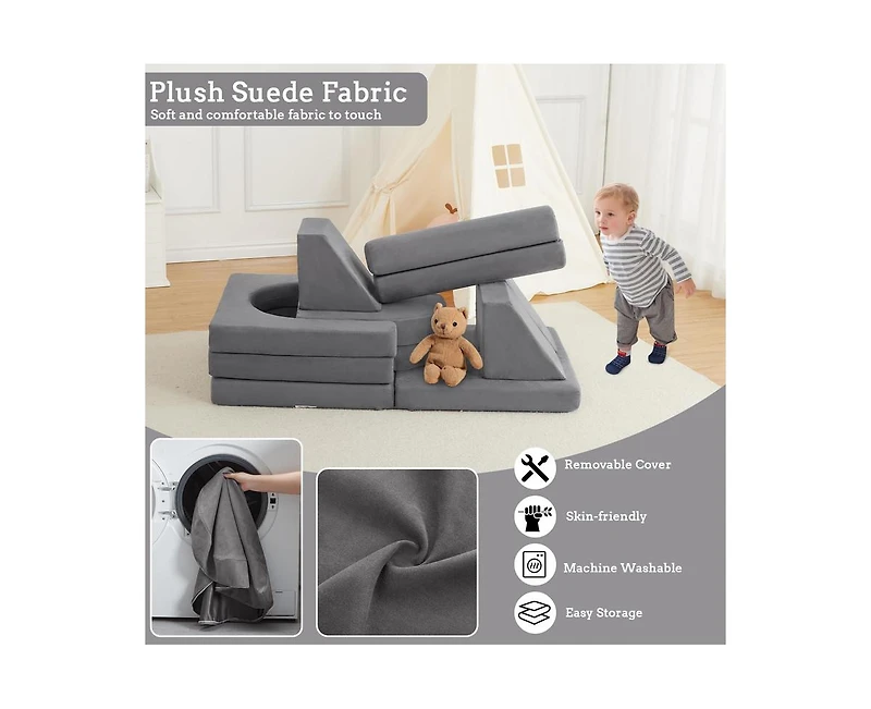 gaomon 10PCS Modular Kids Play Couch, Kids Couch for Playroom Kids Modular Couch, Convertible Foam Couch Kids Play Set for Creative Play