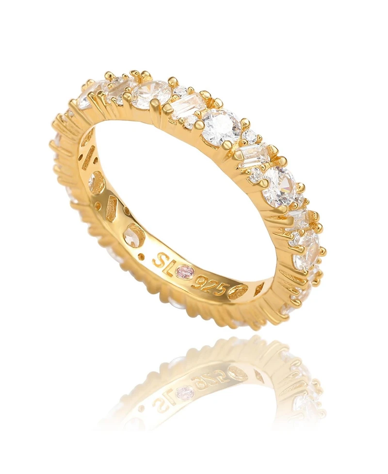 Suzy Levian Sterling Silver Cubic Zirconia Round Baguette Cluster Eternity Band