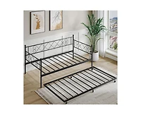 gaomon Twin Metal Daybed with Trundle, Premium Steel Slat Support, Space Saving Trundle Sofa Bed for Living Room