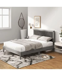 Sugift Queen Platform Bed with High Headboard and Wooden Slats