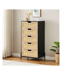 Modern Rattan 5 Drawers Dresser, Double Dresser For Bedroom