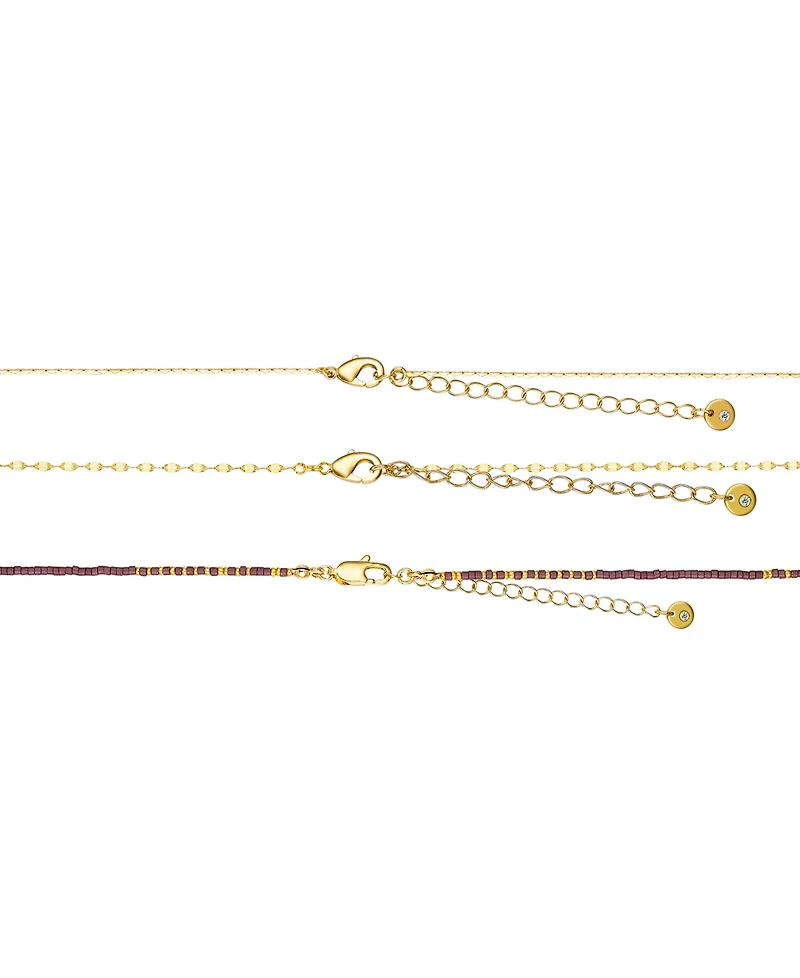 Unwritten Multi Purple Agate Stone and Cubic Zirconia Layered Necklace Set