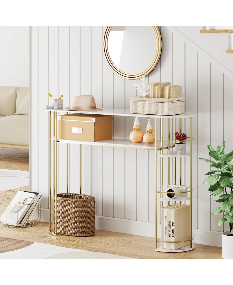 gaomon Console Table Gold Sofa Tables Narrow Entryway Table with Storage and Shelves