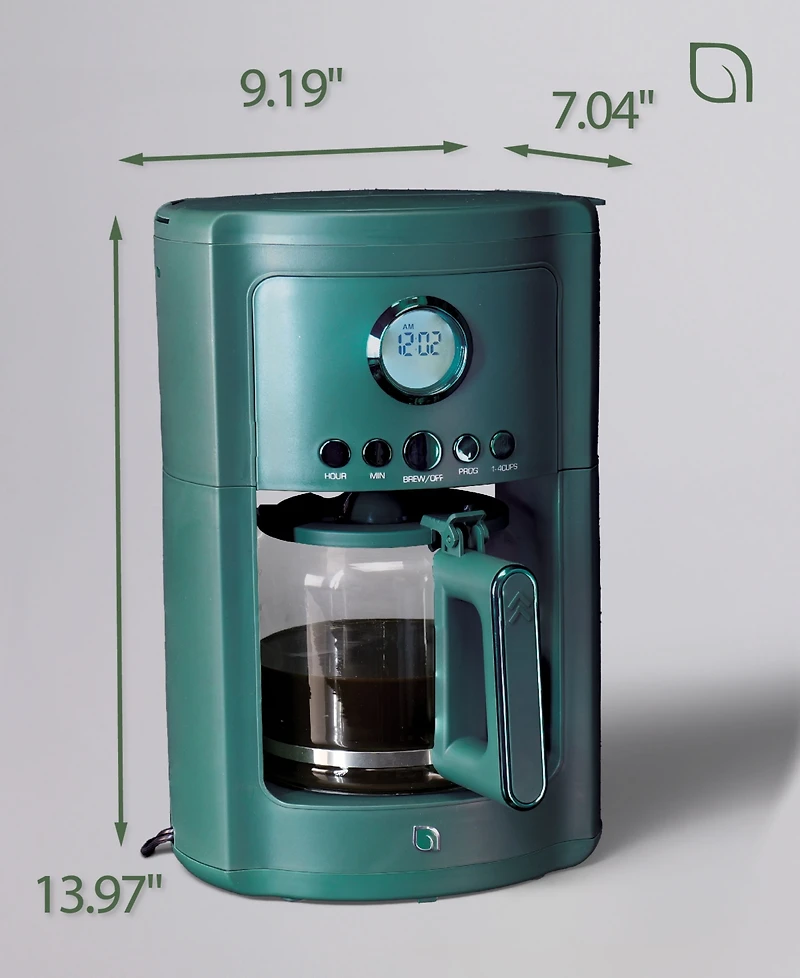 Willow Kitchen 12 Cup Coffee Maker – Programmable Brewing Options with Timer, Beautiful Design, Glass Pot