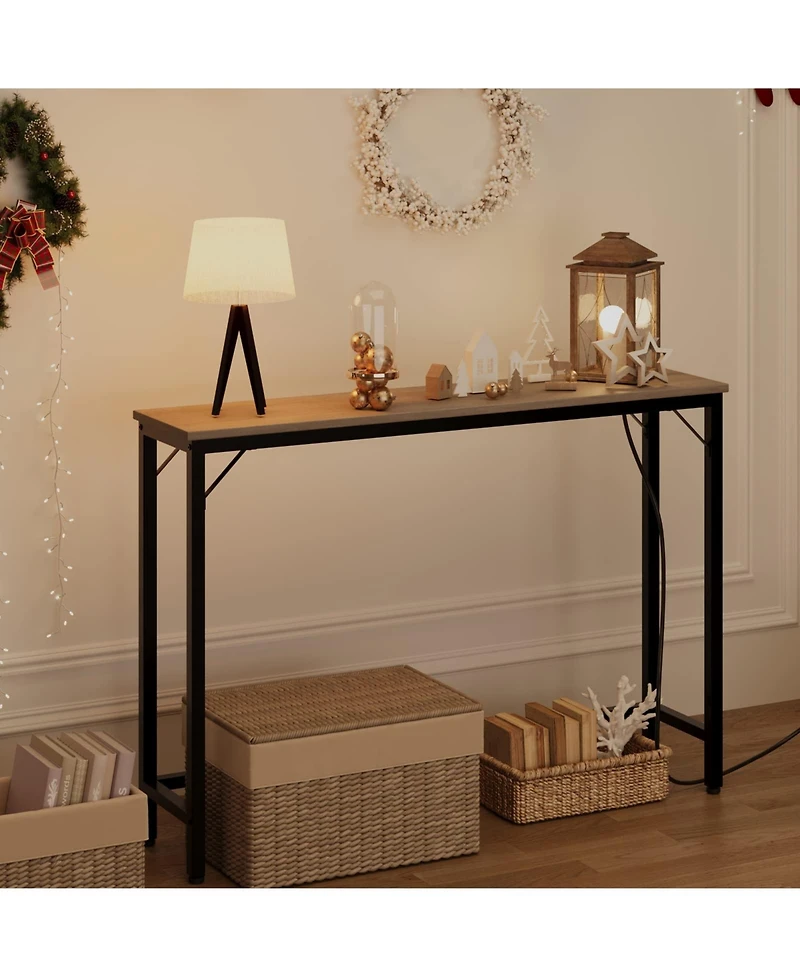 gaomon Console Table with Power Outlets & Usb Ports, Narrow Sofa Table with Charging Station