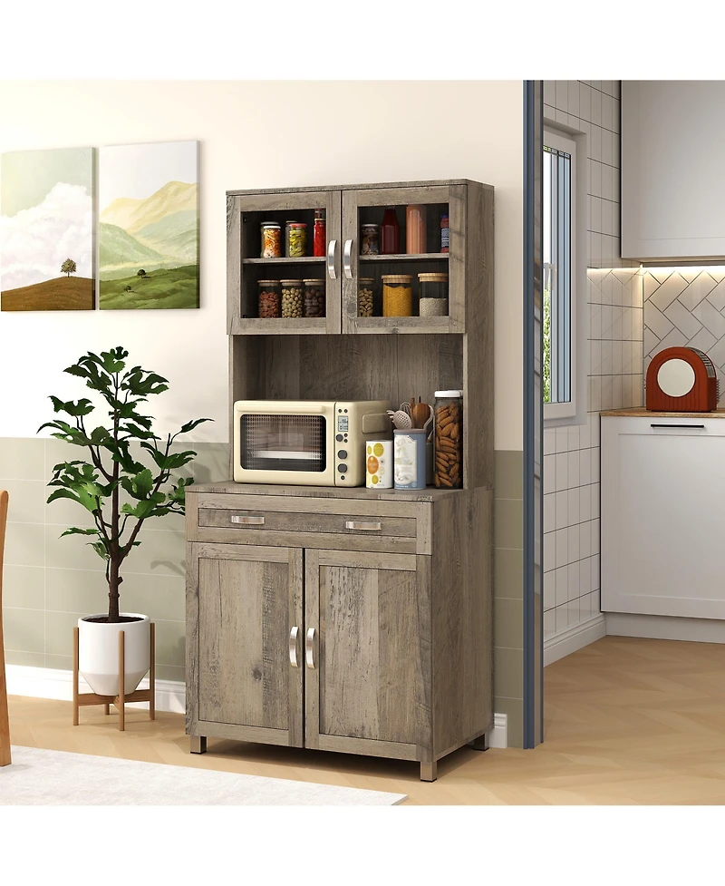 Homcom Modern Kitchen Pantry with Buffet Cabinet, Framed Glass Doors,