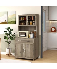 Homcom Modern Kitchen Pantry with Buffet Cabinet, Framed Glass Doors,