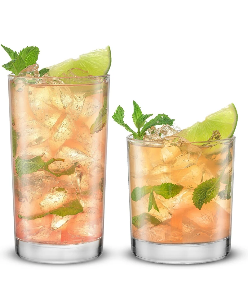 JoyJolt Alain Drinking Glasses Highball Double Old Fashion Glass Drinkware, Set of 8