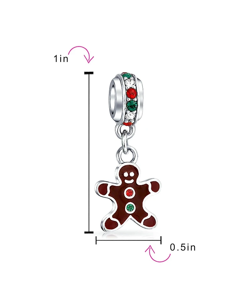Bling Jewelry Christmas Charm Bead Gingerbread Man Cookie Brown Enamel Sterling Silver Bracelet
