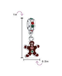 Bling Jewelry Christmas Charm Bead Gingerbread Man Cookie Brown Enamel Sterling Silver Bracelet