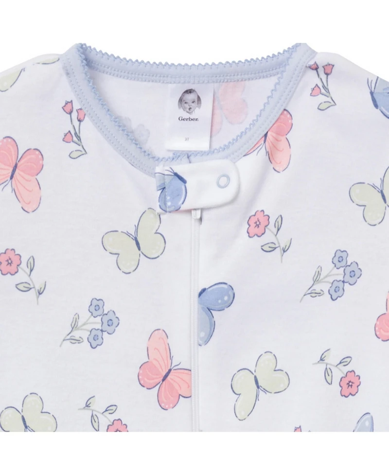 Gerber Baby Girls' Snug Fit Footed Pajamas, 2-Pack, Butterflies