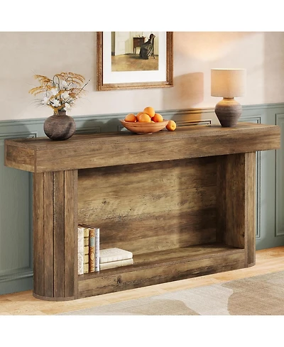 Tribesigns 63" Console Table for Entryway, Farmhouse 2-Tier Wood Entry Hallway Table with Storage, Narrow Long Sofa Table Behind Couch