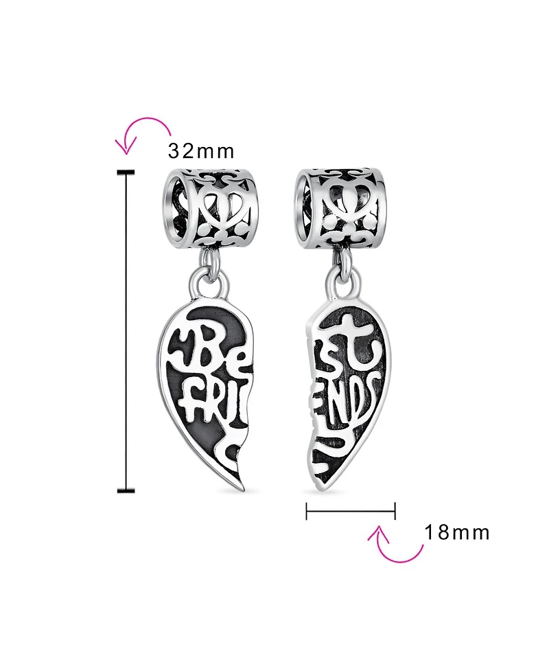 Bling Jewelry Bff Forever Best Friends Heart Dangle Charm Bead Sterling Silver Bracelet