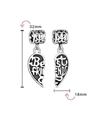 Bling Jewelry Bff Forever Best Friends Heart Dangle Charm Bead Sterling Silver Bracelet