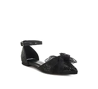 Clarice Sheer Bow Detail Glitter Flat Sandals