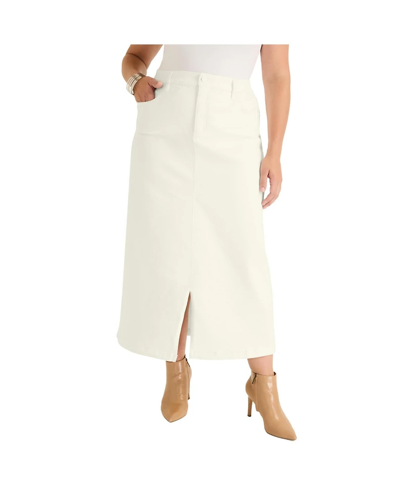 June + Vie Women's Front-Slit Denim Midi Skirt