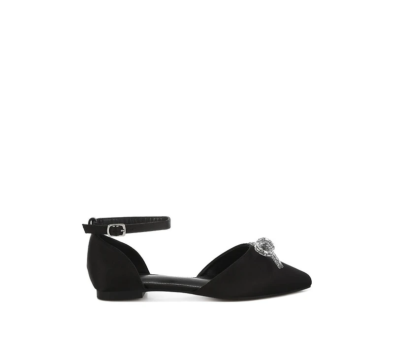 Simina Rhinestone Detail Bow Flat Sandals