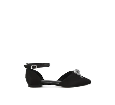 Simina Rhinestone Detail Bow Flat Sandals