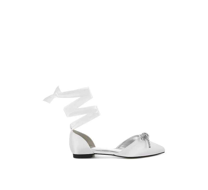 Simina Rhinestone Detail Bow Flat Sandals