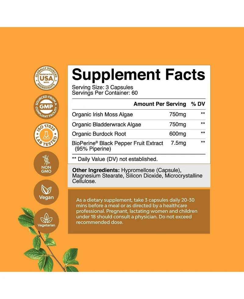 Nature's Craft Irish Sea Moss Capsules, Superfood Blend for Immune Support Heart Health Fertility Joint Health and Thyroid Support, Nature's Craft