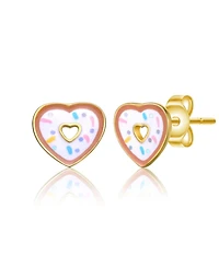 GiGiGirl Sterling Silver 14K Gold Plated Sprinkled Donut Heart Halo Stud Earrings
