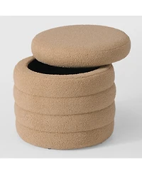 WestinTrends Mid-Century Modern Faux Sherpa Round Storage Ottoman