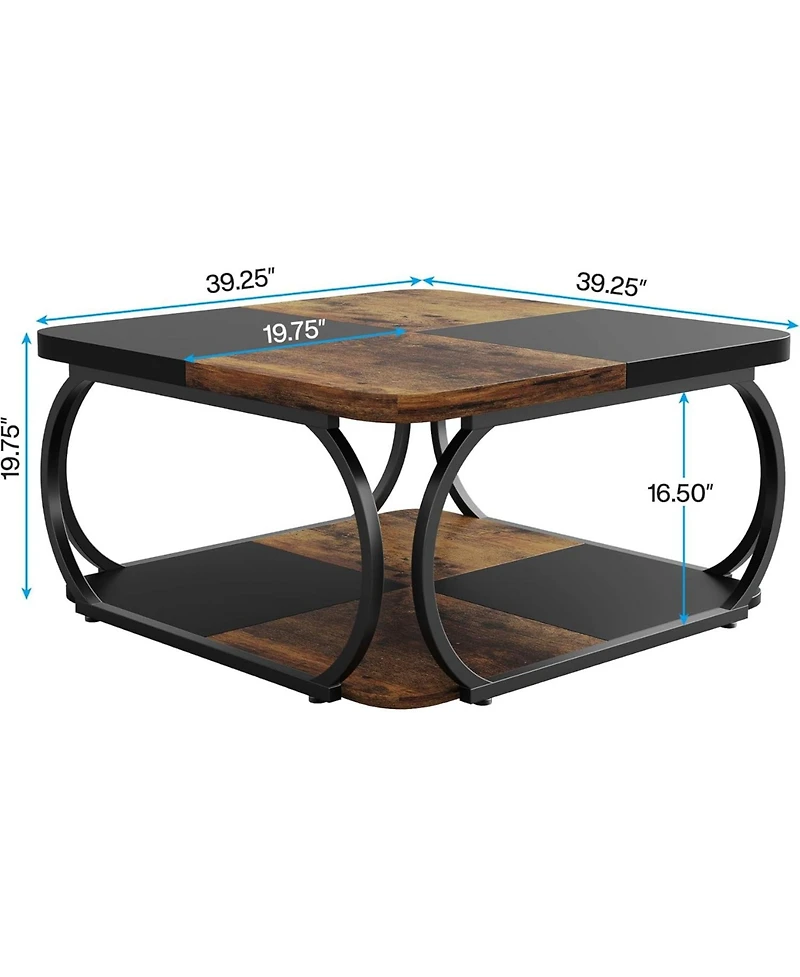 Tribesigns Coffee Table with Open Storage Shelf for Living Room, 39 Inch Large Wood Center Table Square Low Coffee Tables 2 Tier Farmhouse Tea Table w