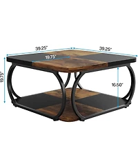 Tribesigns Coffee Table with Open Storage Shelf for Living Room, 39 Inch Large Wood Center Table Square Low Coffee Tables 2 Tier Farmhouse Tea Table w