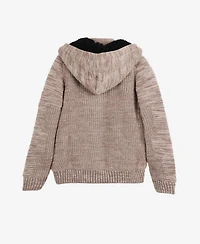 Boy's Hooded Faux Shearling Lining Full Zip Sweater With Moto Design Arm Piece