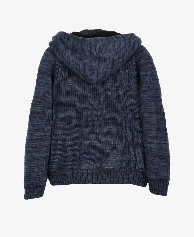 Boy's Hooded Faux Shearling Lining Full Zip Sweater With Moto Design Arm Piece
