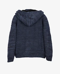 Boy's Hooded Faux Shearling Lining Full Zip Sweater With Moto Design Arm Piece