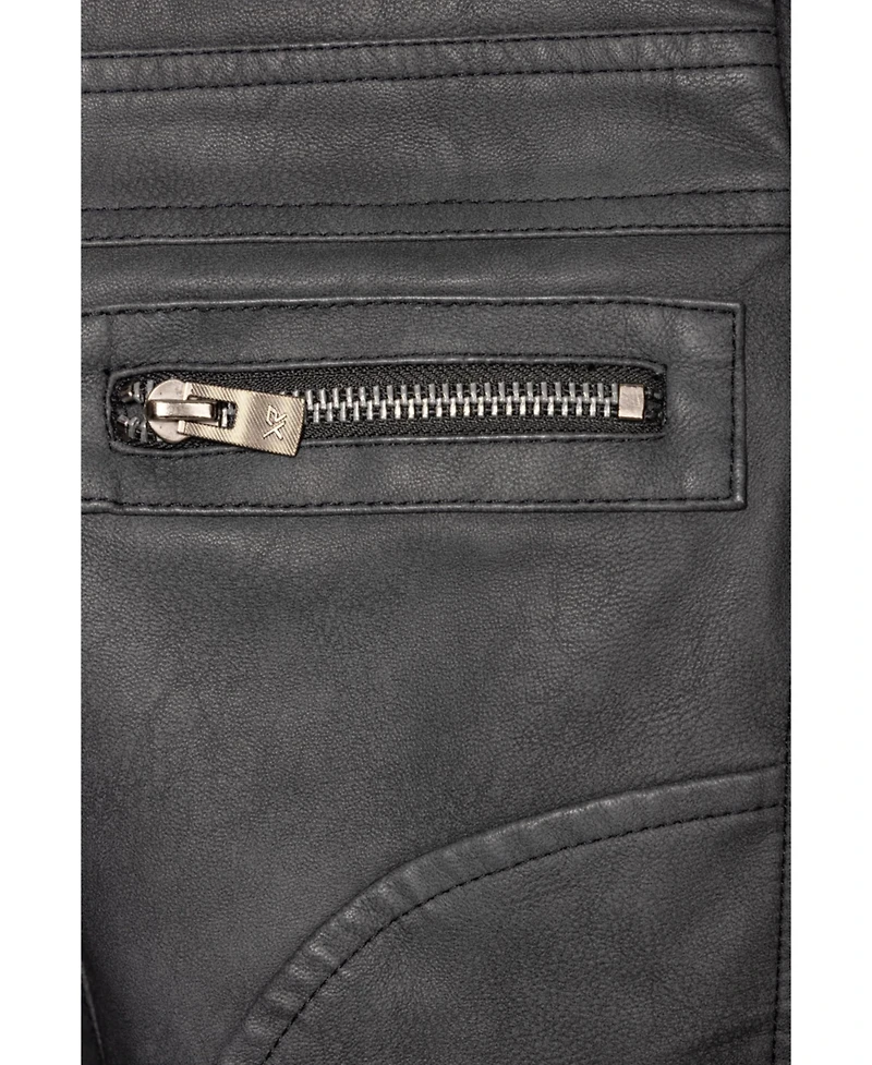 Boy's Lined Moto Pu Leather Jacket With Removable Hood