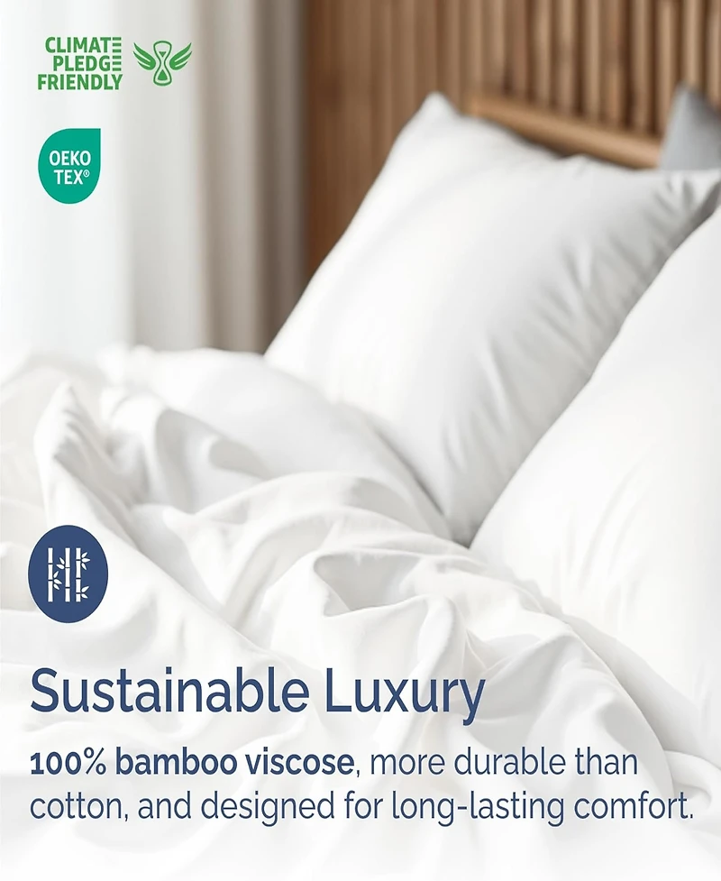 Rayon from Bamboo 4 Piece Deep Pocket Cooling Sheet Set - Queen - Light Grey