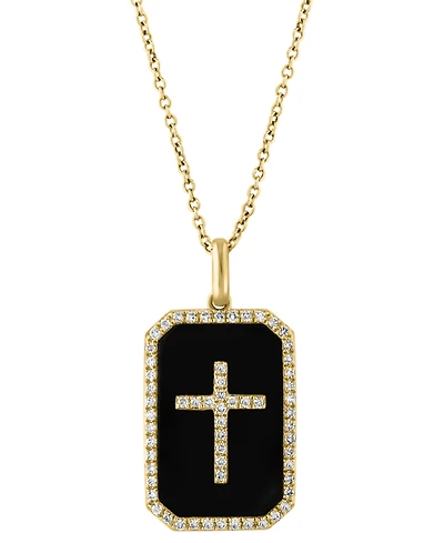 Effy Onyx & Diamond (1/4 ct. t.w.) Cross Dog Tag 18" Pendant Necklace in 14k Gold