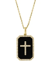 Effy Onyx & Diamond (1/4 ct. t.w.) Cross Dog Tag 18" Pendant Necklace in 14k Gold
